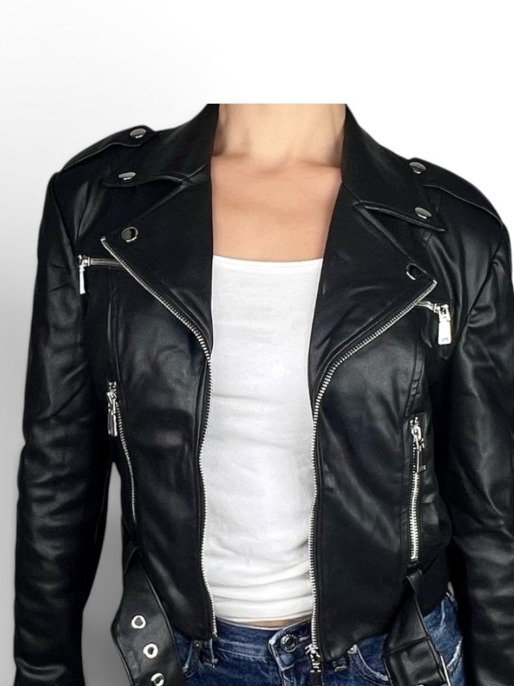DANIELLE BERNSTEIN faux leather Moto jacket
